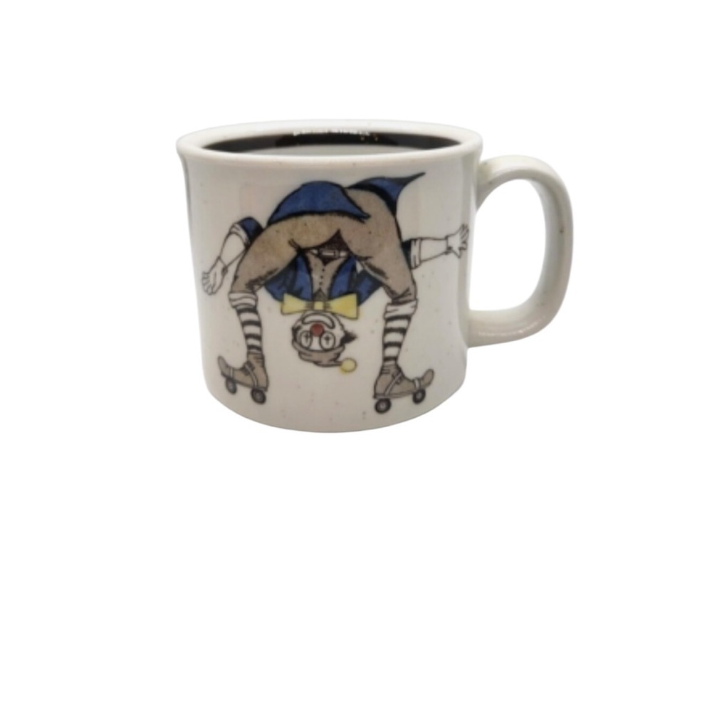 Vintage Otagiri Brown Speckled Clown Mug-Roller Skating -JAPAN 11 oz